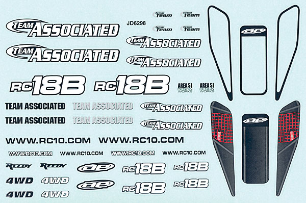 Associated RC18B Decal Sheet and Window Masks
